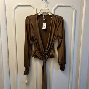 Brown classy cropped tie top